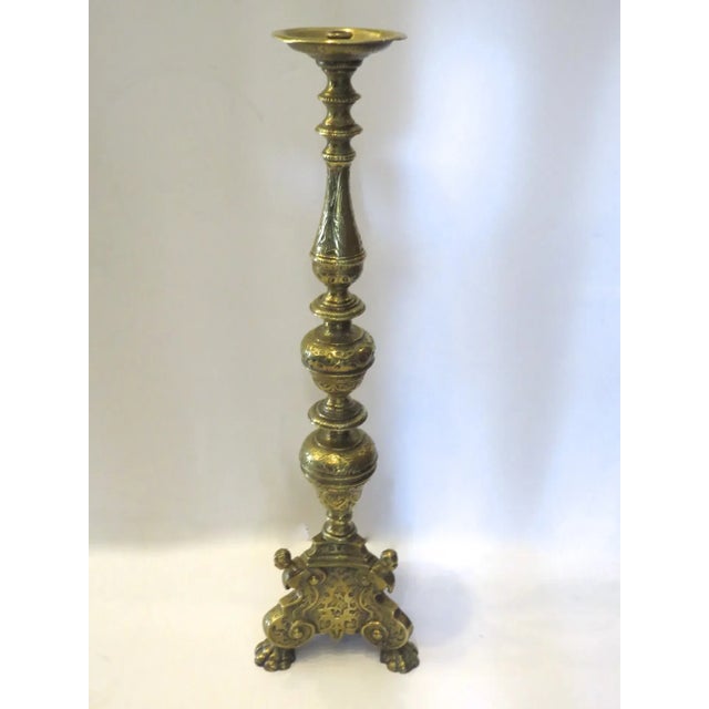 Mid-Century Modern 18th Century Brass Prick Stick with Lion Paw Feet For Sale - Image 3 of 9
