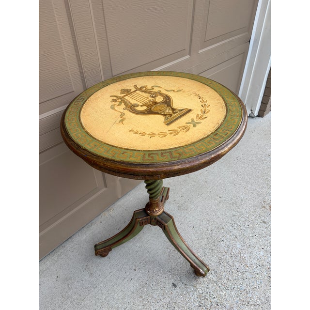 Wood 1920s Regency Green and Gold Painted Flip-Top Side Table With Lyre Motif For Sale - Image 7 of 11