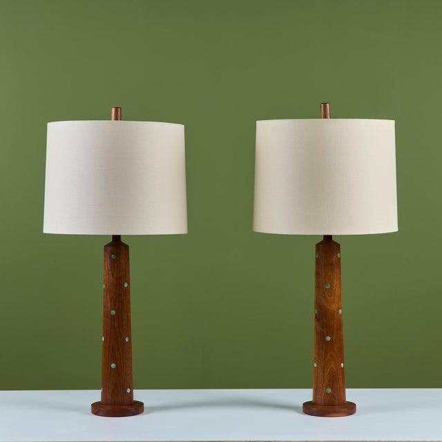 Mid 20th Century Pair of Gordon & Jane Martz Wood Table Lamps with Tile Inlay For Sale - Image 5 of 12