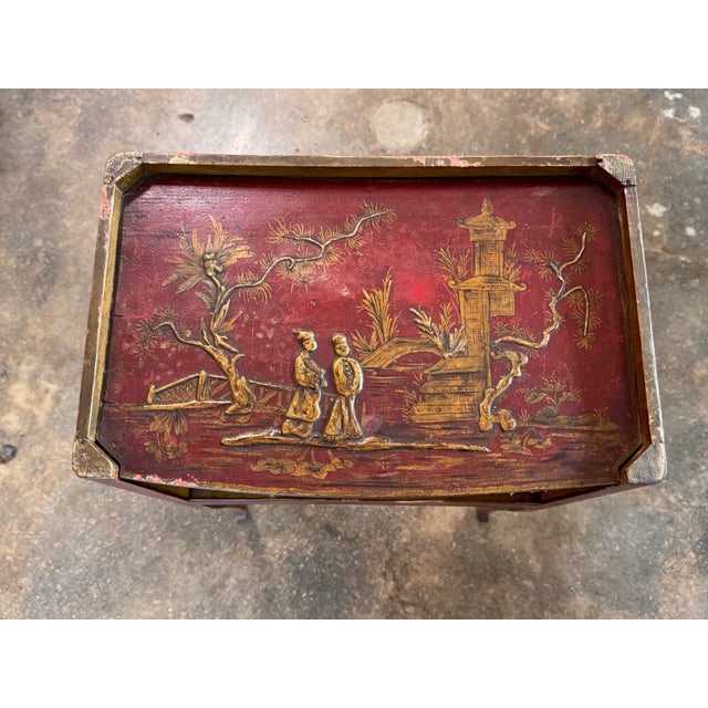 Wood Red Chinoiserie Decorated Side Table For Sale - Image 7 of 8
