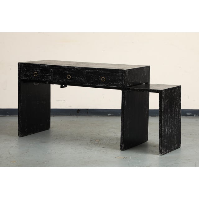 JMF Style Dark Cerused Oak Extendable Writing Desk For Sale - Image 13 of 18