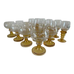 Late 19th Century Art Nouveau, Crystal Etched Wine or Hock/Roemer Goblets Theriesenthal Glass- 17 Pieces
