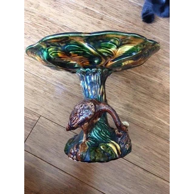 Late 19th Century Antique Majolica Compote Centerpiece W Bird For Sale - Image 5 of 10