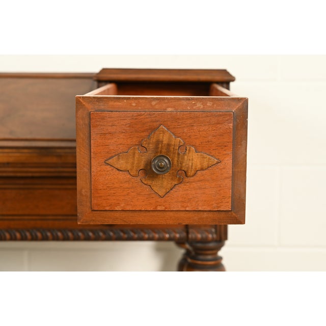Brown Grand Rapids Chair Co. Antique Victorian Carved Walnut Slant Front Writing Desk, Circa 1930s For Sale - Image 8 of 15