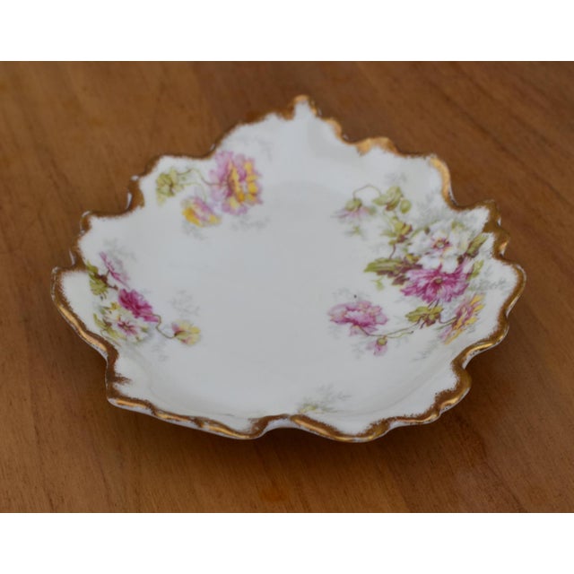 Antique Limoges Trinket Dish Elite Works France Porcelain Floral Leaf Shape Gilt For Sale - Image 9 of 15
