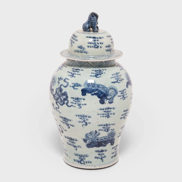 2000 - 2009 Large Blue and White Ginger Jar With Shizi For Sale - Image 5 of 8