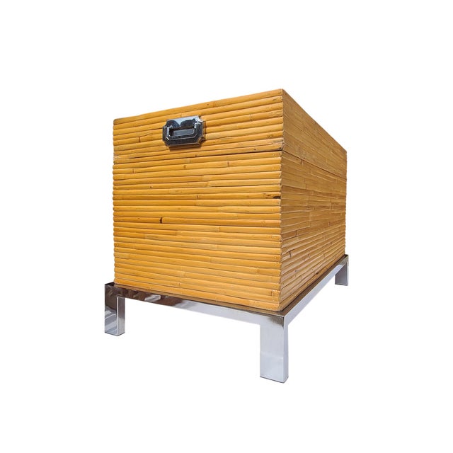 1990s Rare Rattan & Chrome Chest With Geometric Design Attributed to Milo Baughman for Thayer Coggin For Sale - Image 10 of 16