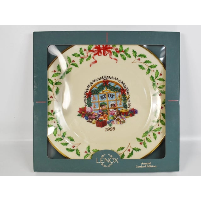 Cream 1995 Lenox the Annual Holiday Collection's Christmas Toy Store Plate For Sale - Image 8 of 9