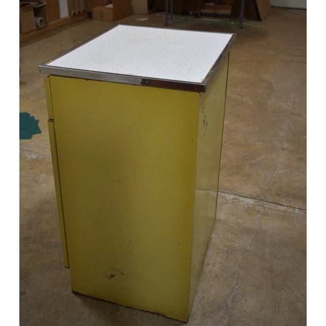 Vintage 1950s Yellow Metal Kitchen Cabinet W/ Formica Top Mid-Century For Sale - Image 12 of 14