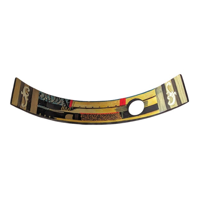 1990s Lacquered Wine Bottle Holder With Print Museum Art For Sale