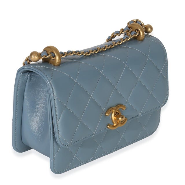 Traditional Blue Quilted Calfskin Mini Perfect Fit Flap Bag For Sale - Image 3 of 9