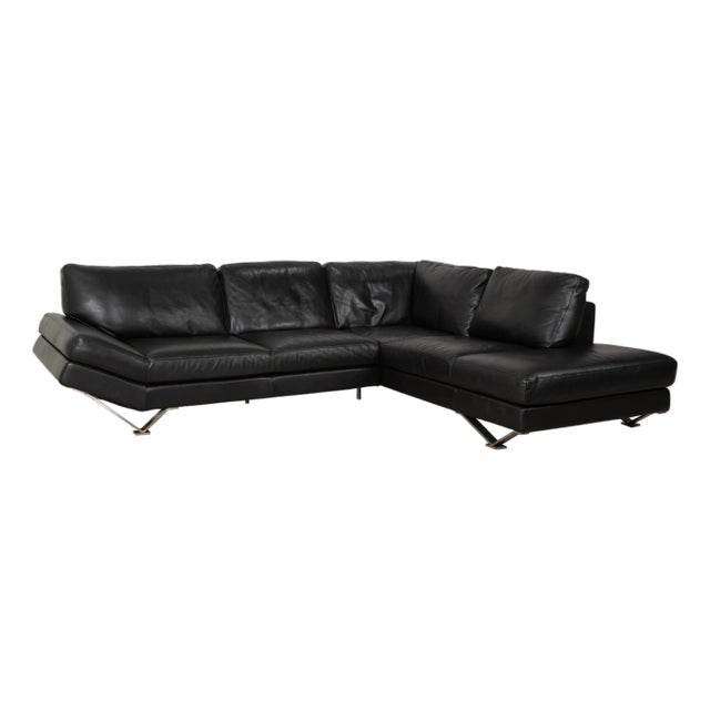 Relevé Corner Sofa in Black Leather from Natuzzi For Sale