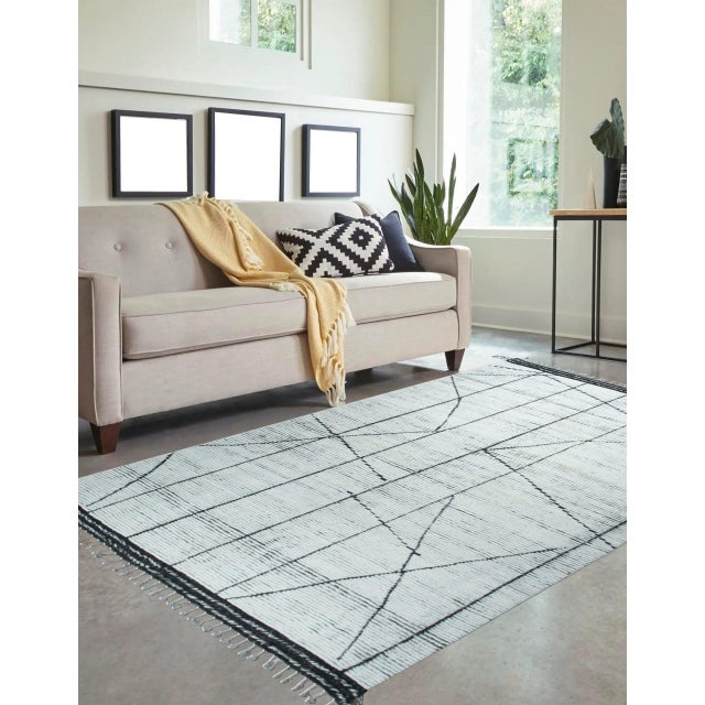 Contemporary 5x8 Tribal Moroccan Beni Ourain Design Ivory Hand-Knotted Wool Berber Carpet Rug For Sale - Image 3 of 7