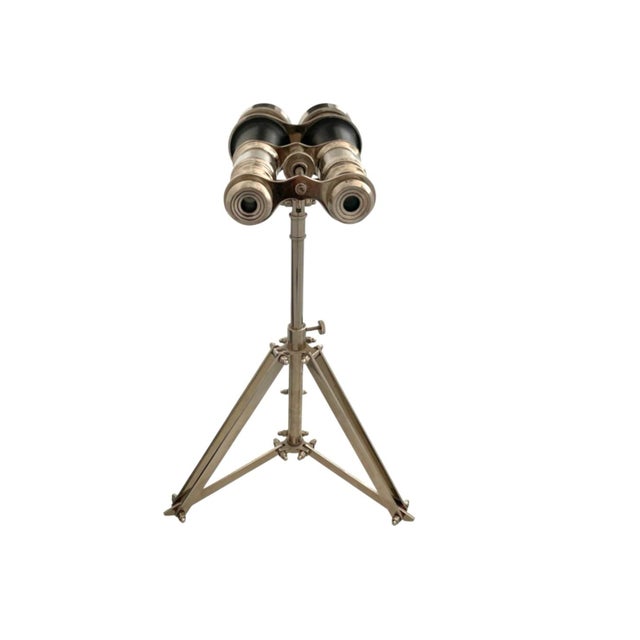 Binoculars Chrome Double Lenses on Tripod Stand Vintage Nautical Office Decor For Sale In Tulsa - Image 6 of 9