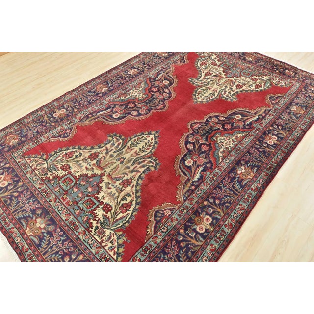 Farmhouse Tabriz Rug 6’10” X 10’2” Red Wool Traditional Semi-Antique Hand-Knotted Carpet For Sale - Image 3 of 15