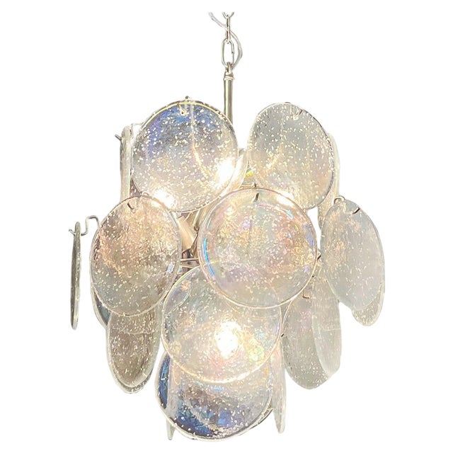 Vintage Italian Murano Chandelier with 24 Iridescent Grit Disks, 1990s For Sale