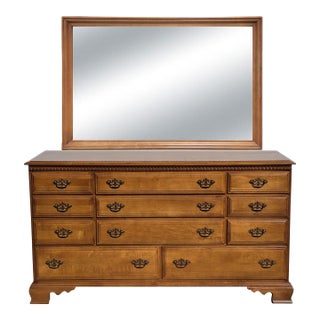 1960s Leo Jiranek for Bassett Chimney Corners Maple Colonial Early American 11-Drawer Dresser & Mirror For Sale