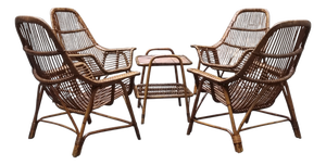 Rattan Armchairs with Coffee Table by George Coslin for Gervasoni, Italy, 1960s, Set of 5