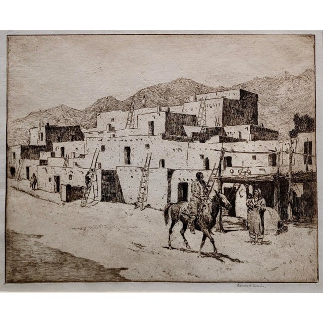 Indian Edward Borein -A Street in Taos - C1910s Original Etching For Sale - Image 3 of 8