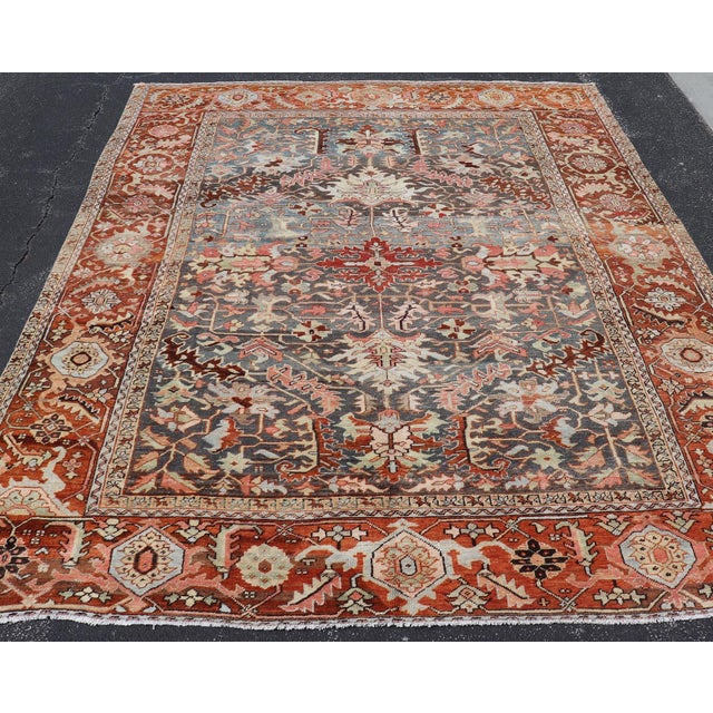 Textile Antique Persian Bakshaish Rug With Medallions and Flower Motifs in Midnight Blue For Sale - Image 7 of 16
