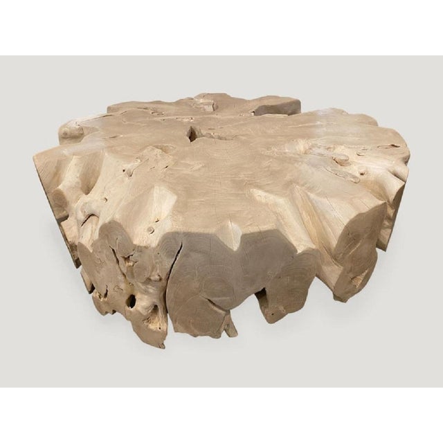 Andrianna Shamaris Round Bleached Teak Wood Organic Coffee Table For Sale - Image 18 of 18