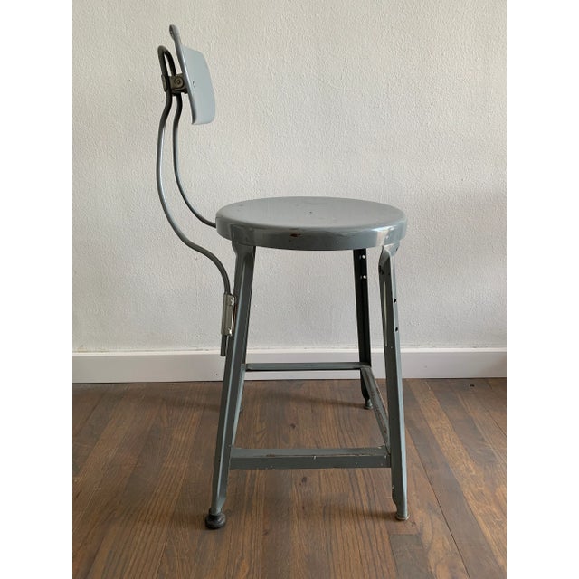 Industrial Vintage Industrial Gray Metal Bar Stool For Sale - Image 3 of 10