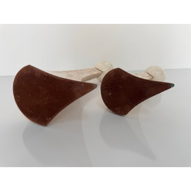 1980’s Postmodern Maitland Smith–Style Tessellated Stone & Brass Inlaid Sculptural Candle Holders – A Pair For Sale - Image 11 of 11