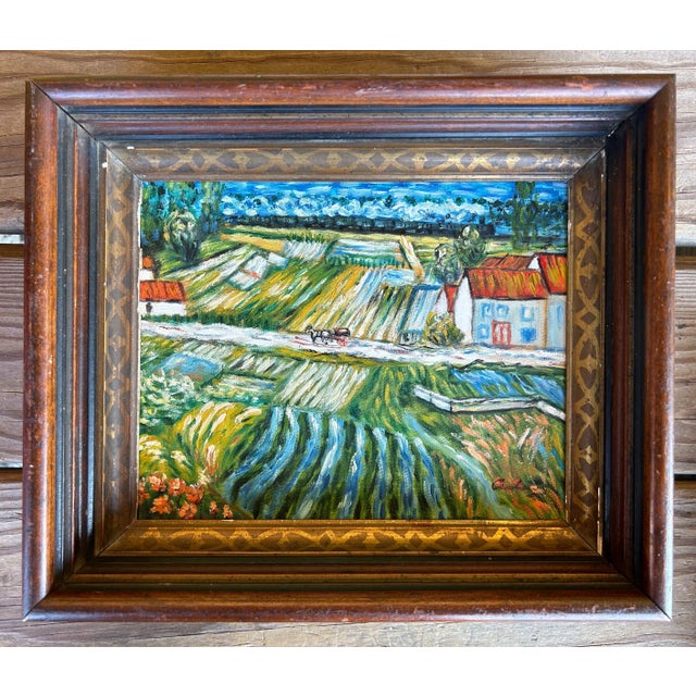 Impressionist Vintage Original Impressionist Farm Landscape Painting in Antique Shadow Box Frame For Sale - Image 3 of 6