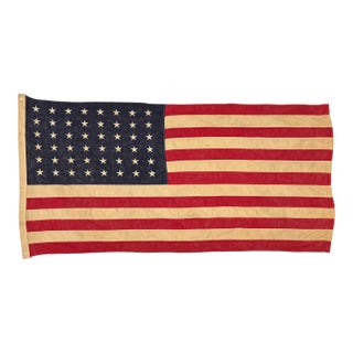 Vintage Cotton Embroidered 48 Star American Flag For Sale