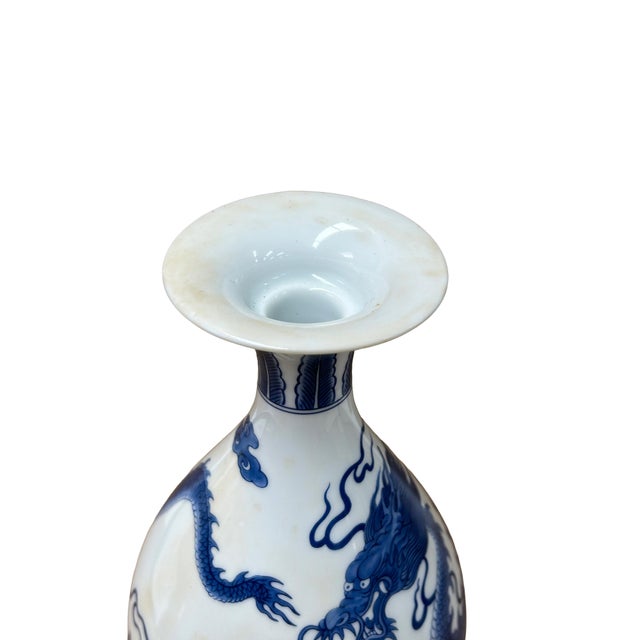 Ceramic Vintage Marks Blue White Dragon Theme Porcelain Art Vase For Sale - Image 7 of 8