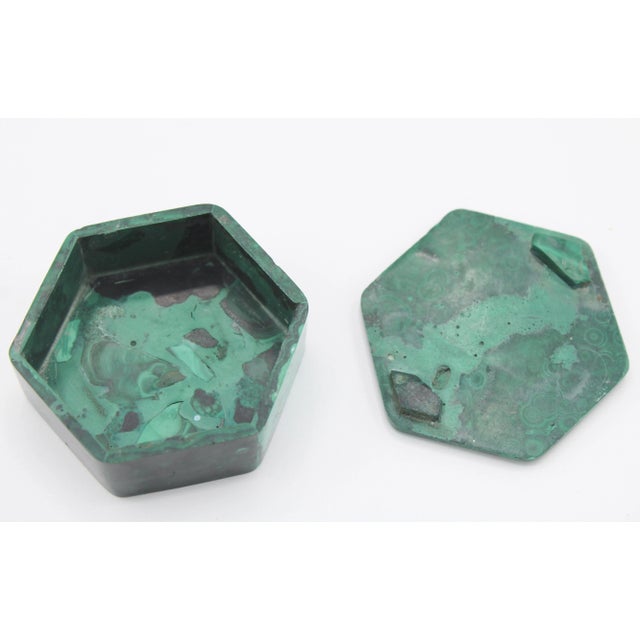 Vintage Hexagonal Genuine Malachite Box For Sale - Image 9 of 10