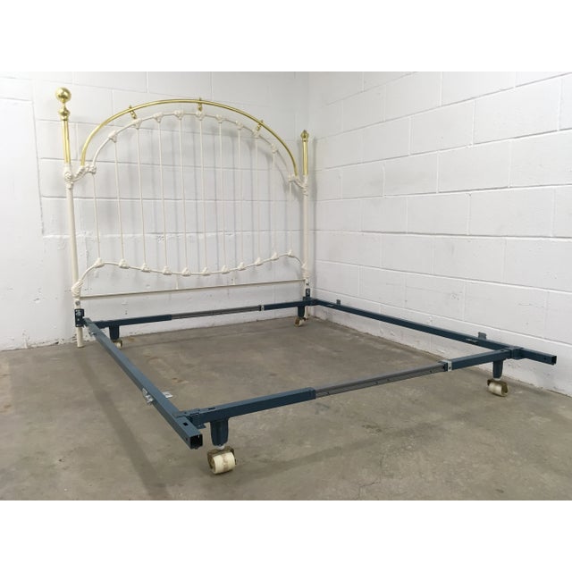 White Painted Wrought-Iron & Brass & Queen Bedframe For Sale - Image 13 of 13