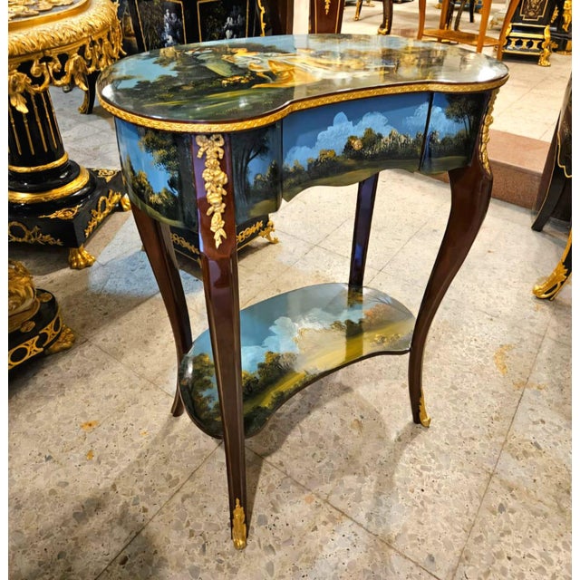 Celebrate timeless French artistry with this exquisite Louis XV Side Table, beautifully hand-painted with romantic scenic...
