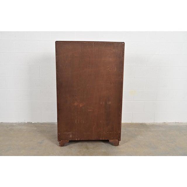 Donald Deskey Style Antique Art Deco Inlaid Walnut Waterfall Highboy Dresser or Chest of Drawers, Circa 1930s For Sale - Image 11 of 12