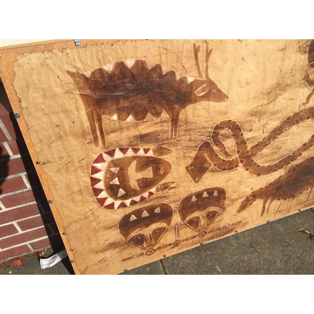 Vintage Tapa Cloth Hand Painted Tiki 1970's For Sale - Image 4 of 7