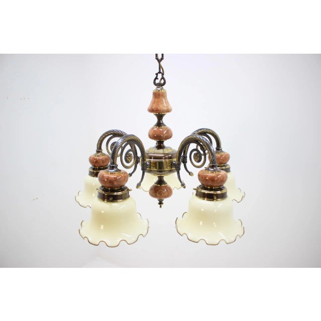 Large 6-Armed Brass Chandelier, 1980s For Sale - Image 4 of 11