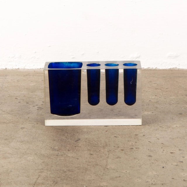 Vintage Postmodern style Lucite pen, pencil and paper desk organizer in a deep purple . . Some minor signs of wear. This...