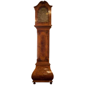 German Baroque Style Inlaid Walnut Tall Case Clock, 19th Century