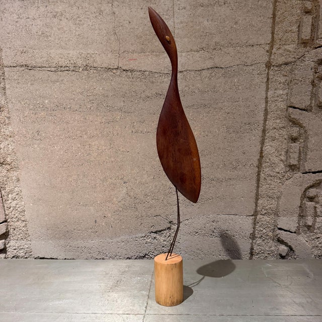 Mid-Century Modern Carved Wood Egret Sculpture by K & P, 1960s For Sale - Image 10 of 10