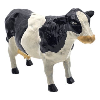 Vintage Cast Iron Holstein Cow Piggy Bank, 10.5" For Sale
