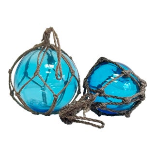 Vintage Blown Glass Fishing Buoys, a Pair For Sale