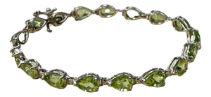 15 Carat Genuine Natural Peridot & Diamond Tennis Bracelet 14 Karat White Gold