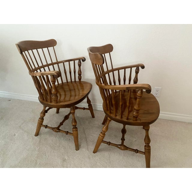 Mid 20th Century Exquisite Nichols & Stone Pair of Windsor Comb Back Captains Armchairs Excellent Condition For Sale In Denver - Image 6 of 16