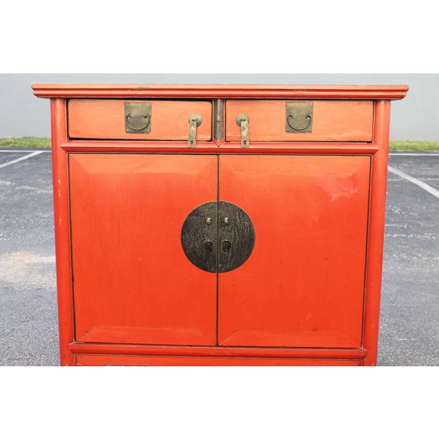 1950's Mid Century Chinoise Style Red Cabinet For Sale - Image 10 of 13