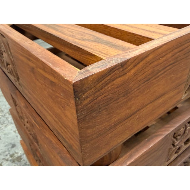 Vintage Carved Wood Slatted Platform Stands, Set of Four For Sale - Image 9 of 12