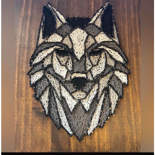 2020s Handmade String Art -Abstract Geometric Wolf For Sale - Image 5 of 5