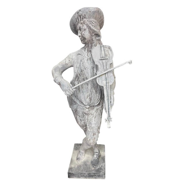 2000 - 2009 Vintage European-Style Lead Garden Statue of a Standing Violinist For Sale - Image 5 of 12