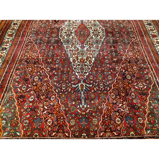 Vintage Bibikabad Rug, Hand-Knotted Wool, Geometric Pattern, Rust Red & Blue, 9x13 For Sale - Image 17 of 18