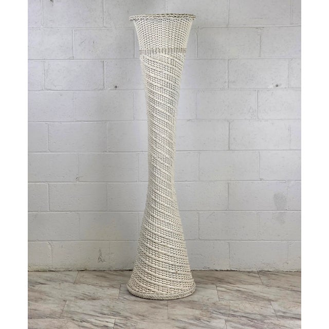 Boho Chic Monumental White Wicker Plant Tower For Sale - Image 3 of 5
