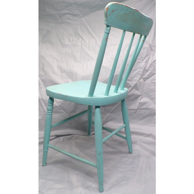 Turquoise Vintage Chippy Turquoise Wooden Farmhouse Shabby Chic Accent Chair For Sale - Image 8 of 13
